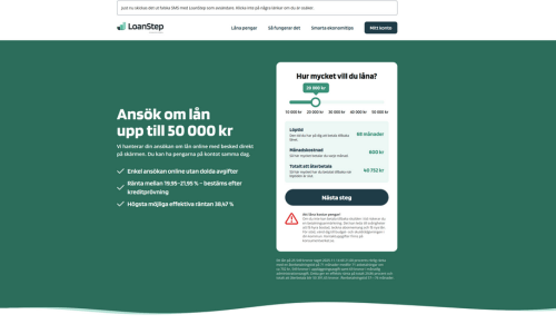 Skärmdump av webbplatsen för Loanstep