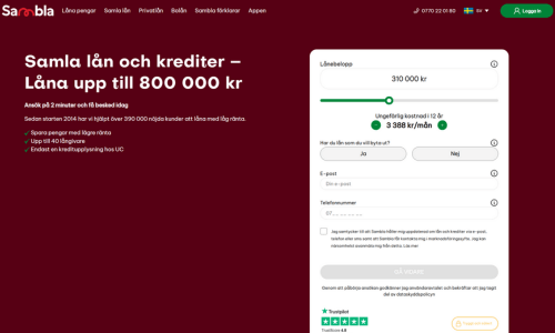 Skärmdump av webbplatsen för Sambla